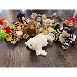 Show-Stoppers Babes in the Wild Baby Doll Porcelain Lot 10 Bundle Animals HTF